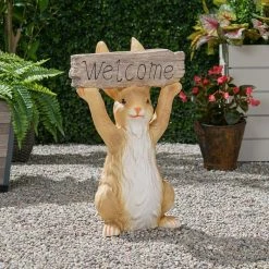 Noble House Haston 23.75 in. White and Brown Rabbit Garden Statue -Breeze Decor Sales Store noble house garden statues 105963 31 1000