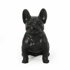 Noble House Delamore 16 in. Matte Black French Bulldog Garden Statue