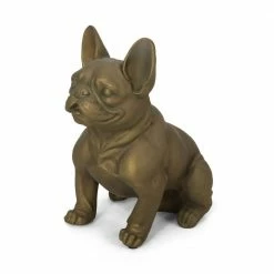 Noble House Delamore 16 in. Rustic Gold French Bulldog Garden Statue