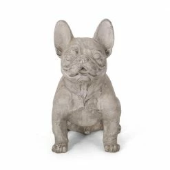 Noble House Delamore 16 in. Rustic White and Green French Bulldog Garden Statue