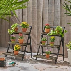 Noble House Meridien 26.75 in. Grey Plant Stand (2-Pack)