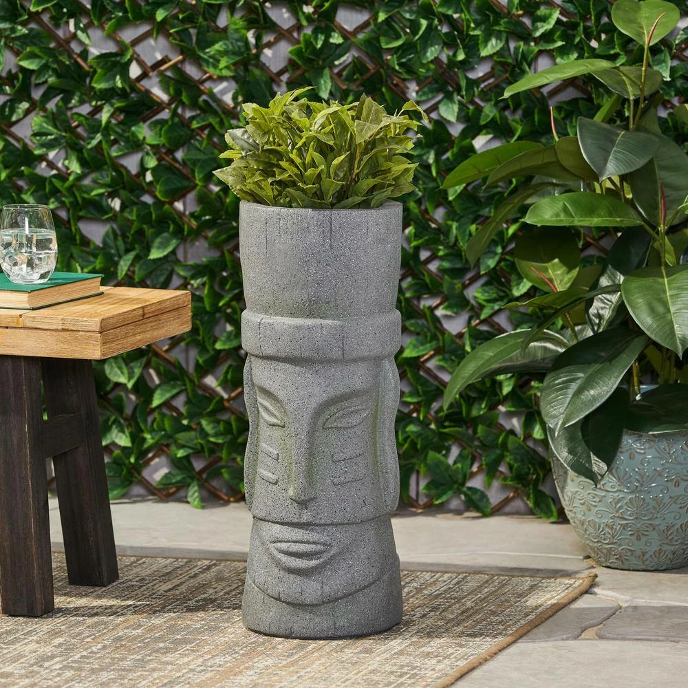 Noble House Pierpont 9.5 in. Stone Gray Concrete Lightweight Polynesian Decorative Planter 9 Noble House Pierpont 9.5 in. Stone Gray Concrete Lightweight Polynesian Decorative Planter - Image 9