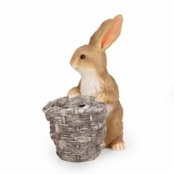 Noble House Bowes 21.25 in. Tall White and Brown Concrete Lightweight Rabbit Planter