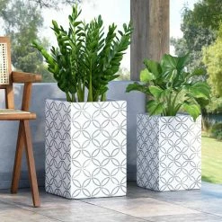 Noble House Wolfeboro 20 in. and 18.5 in. Tall White with Gray Lightweight Concrete Outdoor Planter Set (2-Pack) -Breeze Decor Sales Store white and gray noble house plant pots 107703 31 1000
