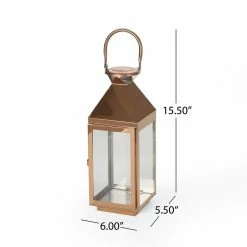 Noble House Kestrel Rose Gold Candle 15.50 in. Stainless Steel Lantern -Breeze Decor Sales Store yellows golds noble house outdoor lanterns 69059 1f 1000