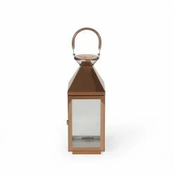 Noble House Kestrel Rose Gold Candle 15.50 in. Stainless Steel Lantern