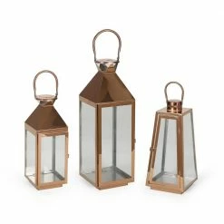 Noble House Peregrine Rose Gold Candle Stainless Steel Lantern Set