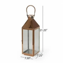 Noble House Peregrine Rose Gold Candle Stainless Steel Lantern Set -Breeze Decor Sales Store yellows golds noble house outdoor lanterns 81904 fa 1000